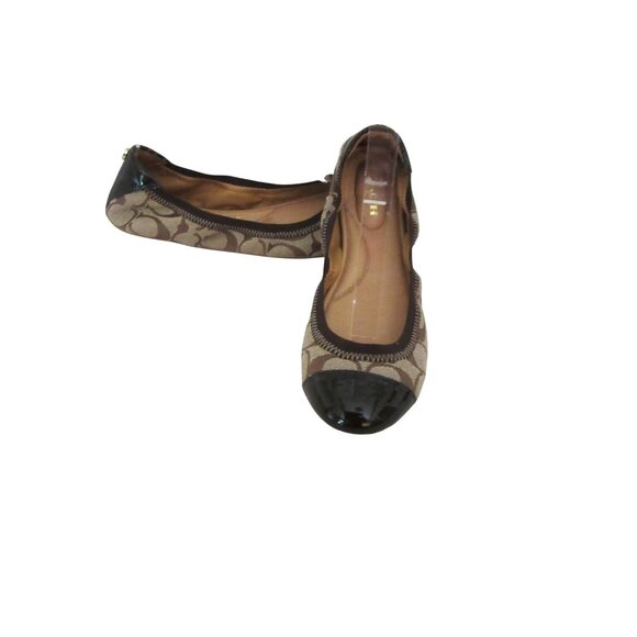Coach Wanda Signature Logo Khaki Ballet Flats Canvas Leather Size 7 - Picture 1 of 3